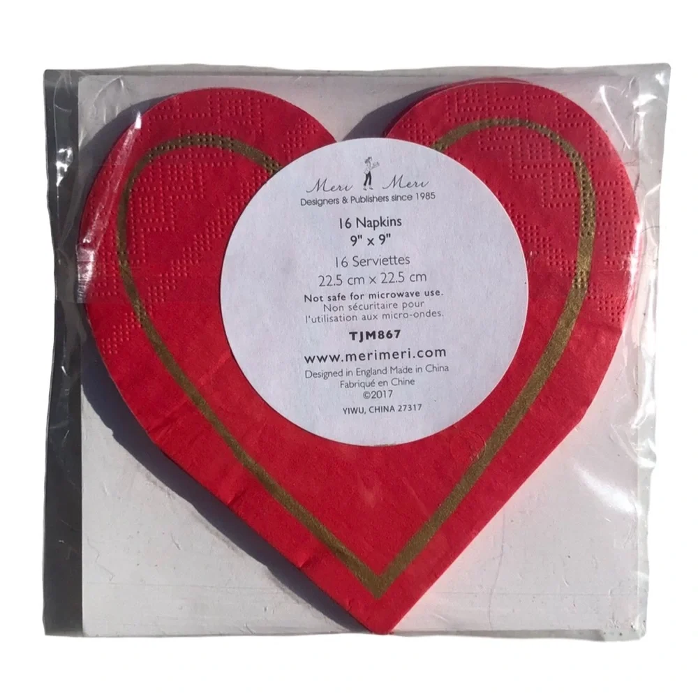 Meri Meri Valentines Day Heart Shaped Napkins & Decagon Paper Plates Bundle